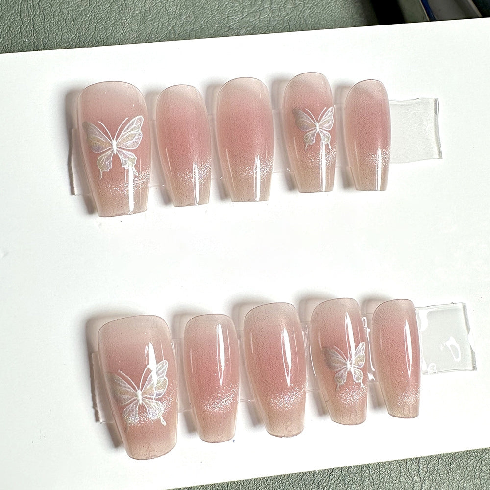 New 10PCS Cat Eye Crystal False Nail Shining Cat Eye Series Wearable False Tablets