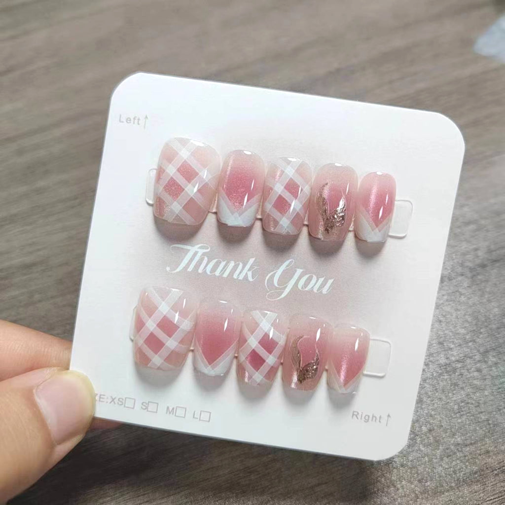 New 10PCS Cat Eye Crystal False Nail Shining Cat Eye Series Wearable False Tablets