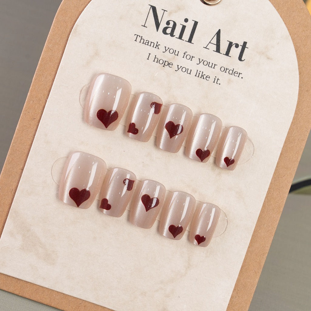 New 10PCS Cat Eye Crystal False Nail Shining Cat Eye Series Wearable False Tablets