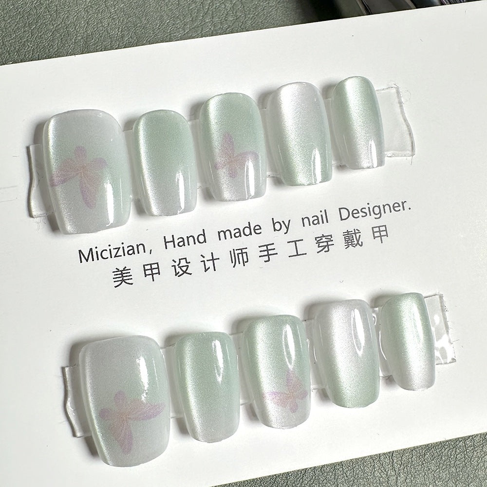 New 10PCS Cat Eye Crystal False Nail Shining Cat Eye Series Wearable False Tablets