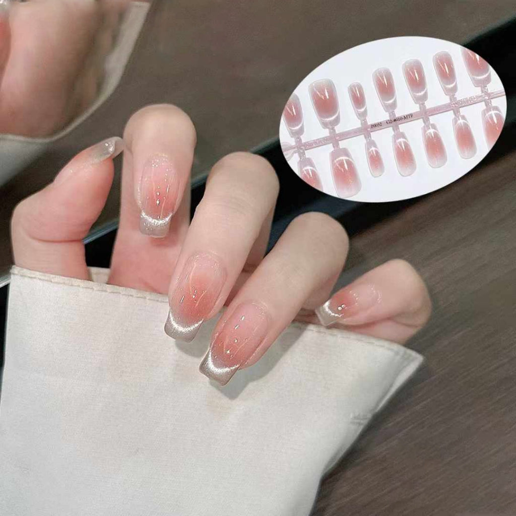 New 10PCS Cat Eye Crystal False Nail Shining Cat Eye Series Wearable False Tablets