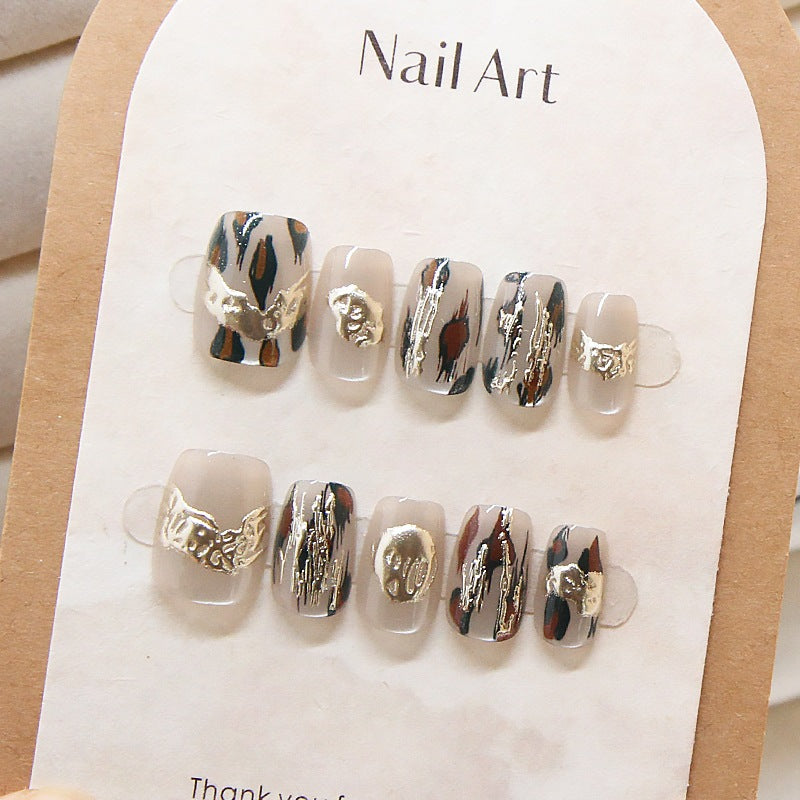 New 10PCS Cat Eye Crystal False Nail Shining Cat Eye Series Wearable False Tablets