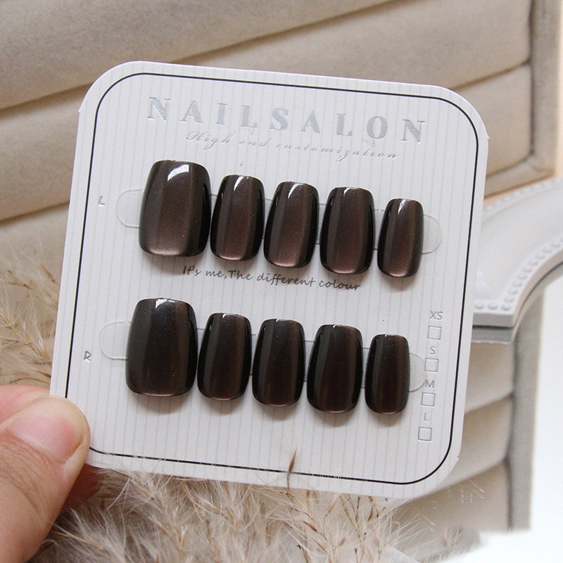 New 10PCS Cat Eye Crystal False Nail Shining Cat Eye Series Wearable False Tablets