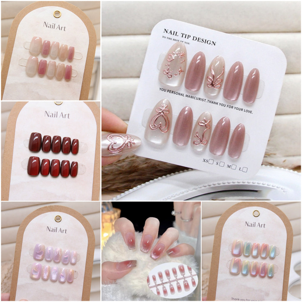 New 10PCS Cat Eye Crystal False Nail Shining Cat Eye Series Wearable False Tablets