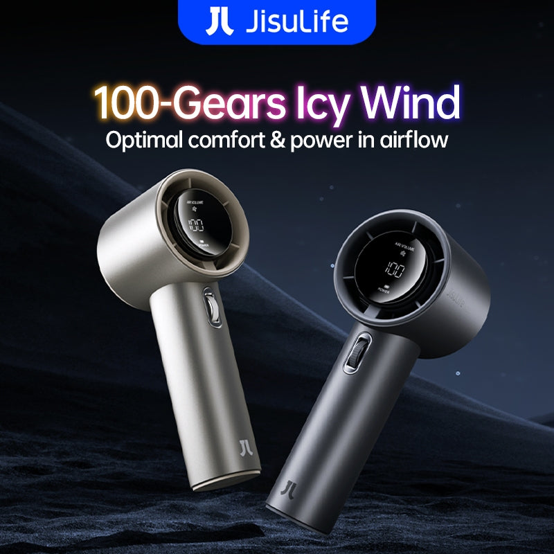 JISULIFE Handheld Fan Pro1/Pro1S Mini Fan Rechargeable Jet Fan Strong Wind 100 Gear Wind Speed Metal Body Digital Display Adjustable Turbo Fan For Commuting Outdoor Sports