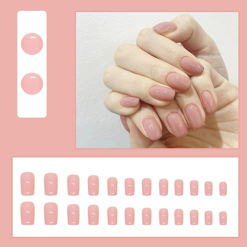 【Free Gift】24Pcs Short Pure Color Fake Nails Set with Jelly Glue Nail Extension Set Press on Nails COD
