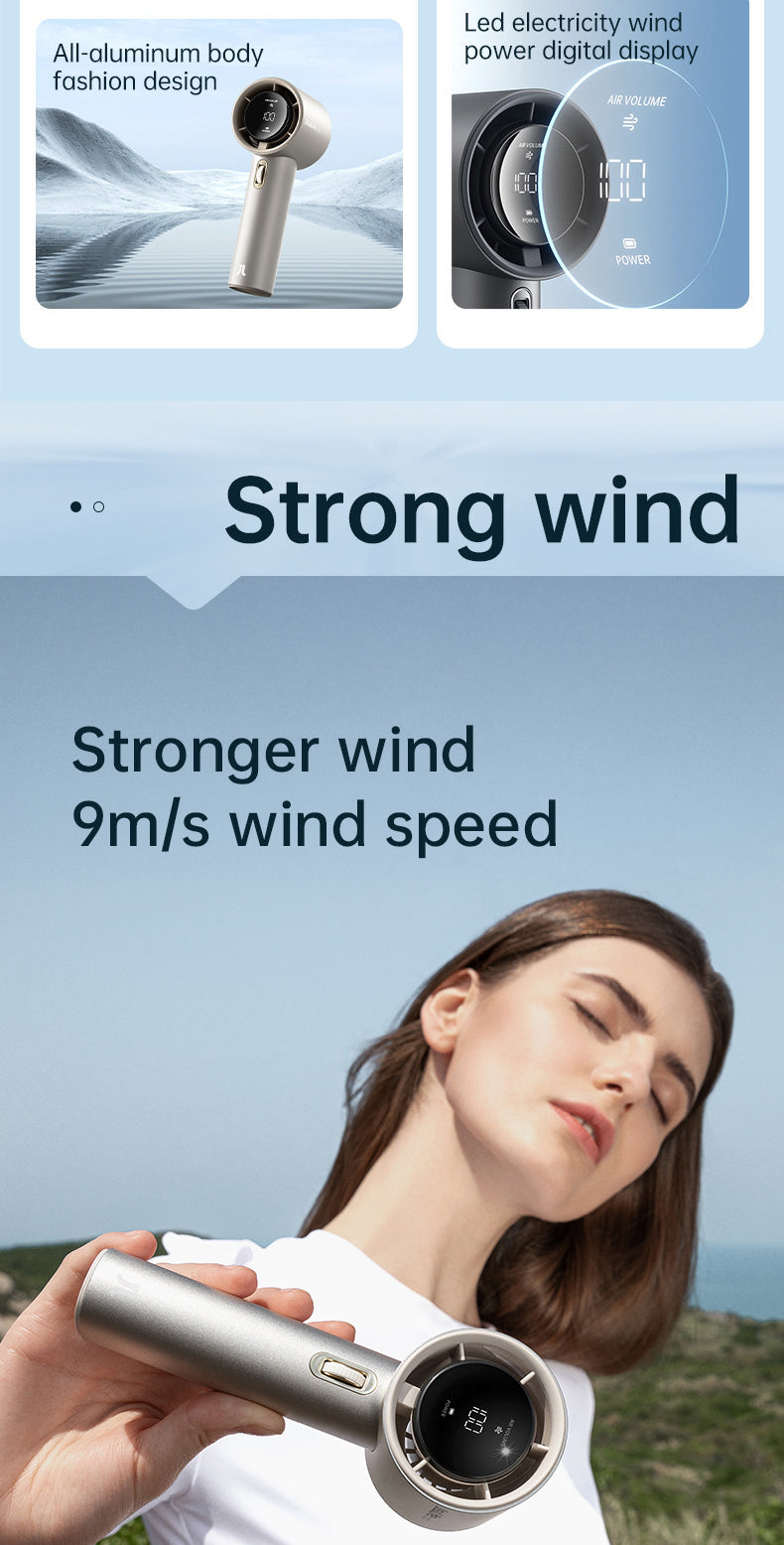 JISULIFE Handheld Fan Pro1/Pro1S Mini Fan Rechargeable Jet Fan Strong Wind 100 Gear Wind Speed Metal Body Digital Display Adjustable Turbo Fan For Commuting Outdoor Sports