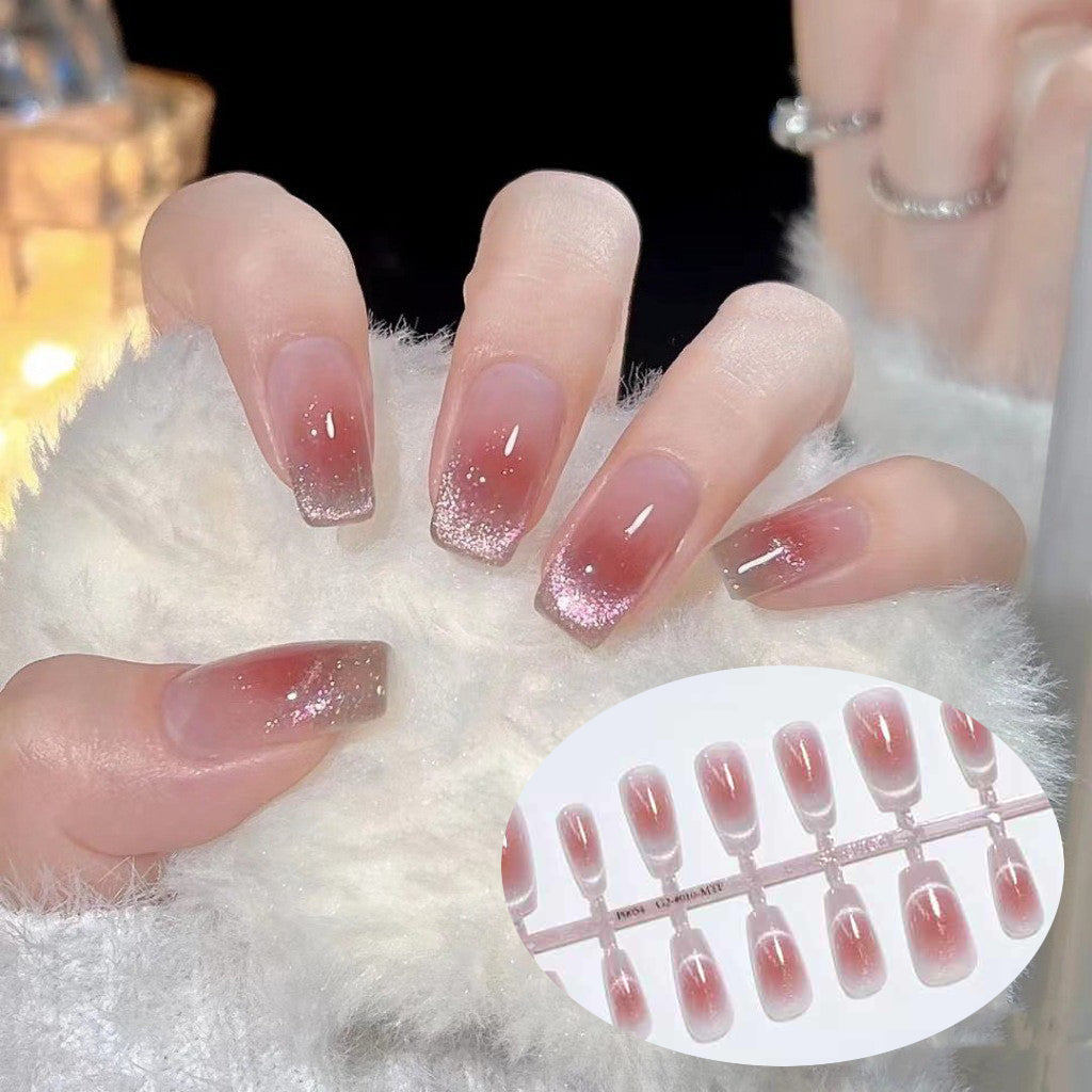 New 10PCS Cat Eye Crystal False Nail Shining Cat Eye Series Wearable False Tablets