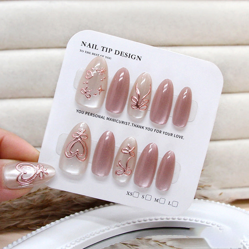 New 10PCS Cat Eye Crystal False Nail Shining Cat Eye Series Wearable False Tablets