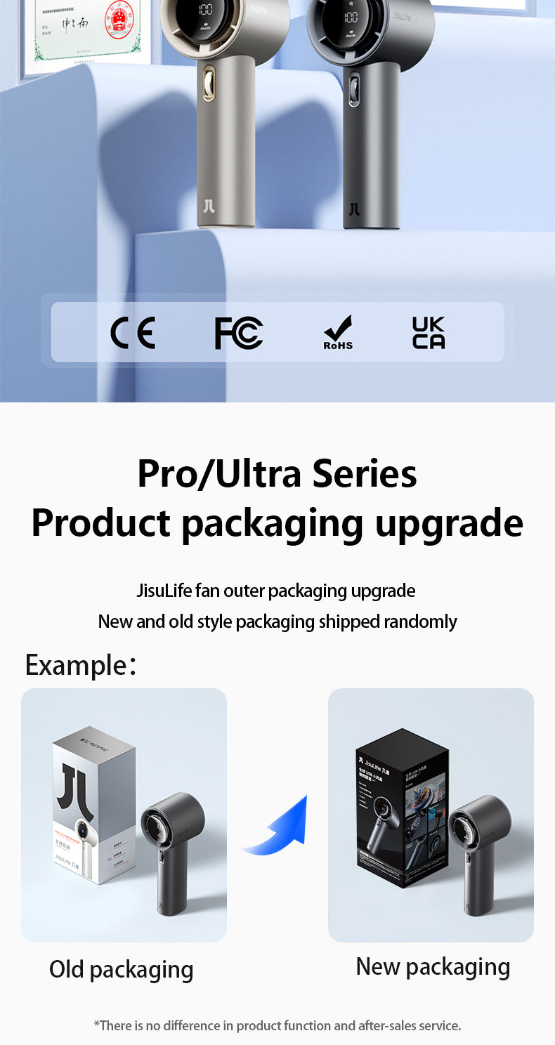 JISULIFE Handheld Fan Pro1/Pro1S Mini Fan Rechargeable Jet Fan Strong Wind 100 Gear Wind Speed Metal Body Digital Display Adjustable Turbo Fan For Commuting Outdoor Sports