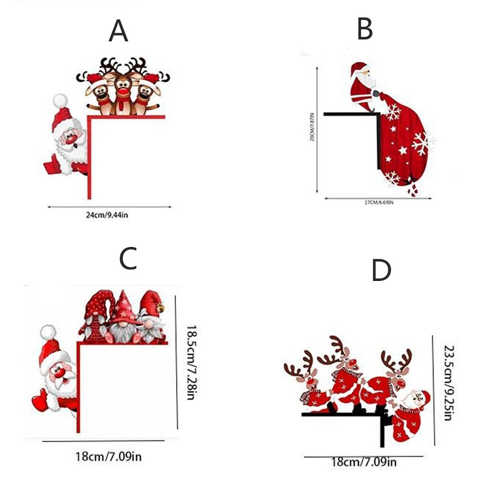 MMLUCK Wooden Christmas Door Corner Sign Santa Claus Cartoon Door Corner Holiday Door Decorations Reindeers Santa Claus Door Frame Indoor