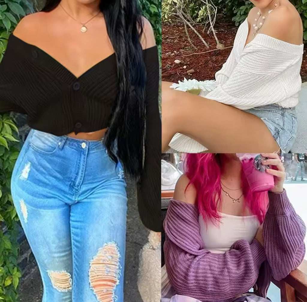 Cardigan semicrop oversized long sleeve waffle knitted