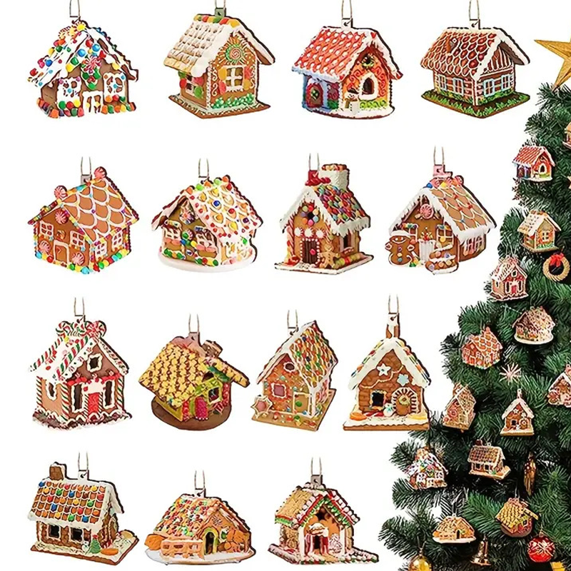 12/15PCS Christmas Wooden Pendants 2D Christmas Ball Xmas Tree Hanging Decor New Year Party Christmas Decoration Supplies