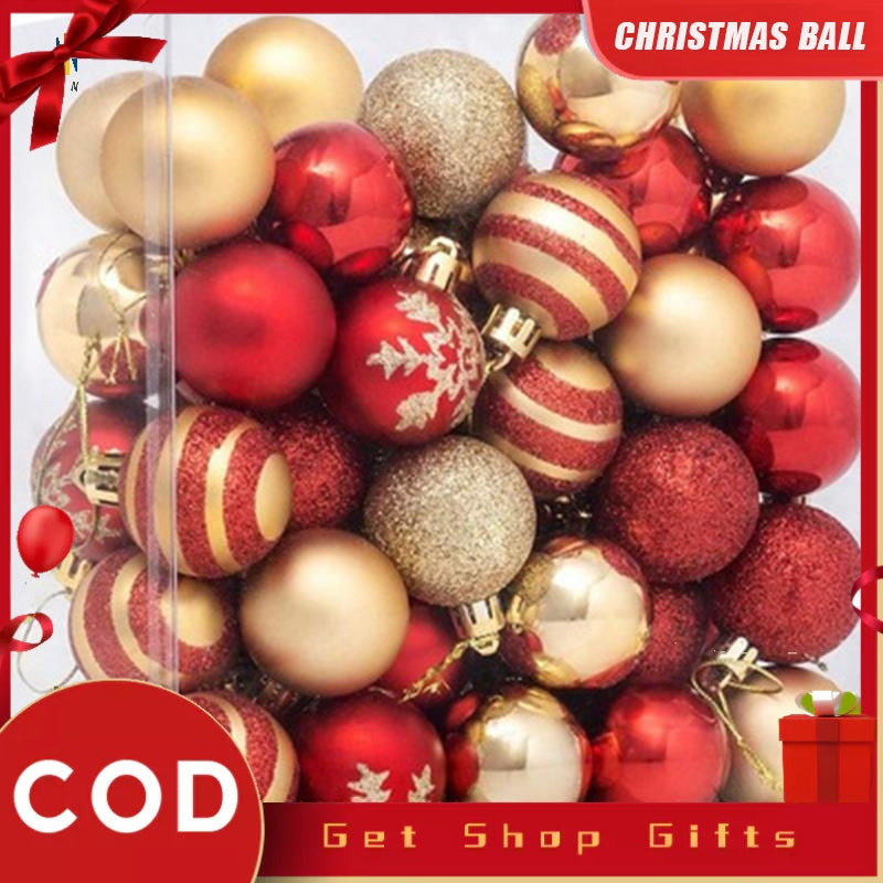 [READY STOCK] 50Pcs Christmas Tree Decorations Balls Bauble Xmas Party Hanging Ball Ornaments Christmas for Home New Year Gift