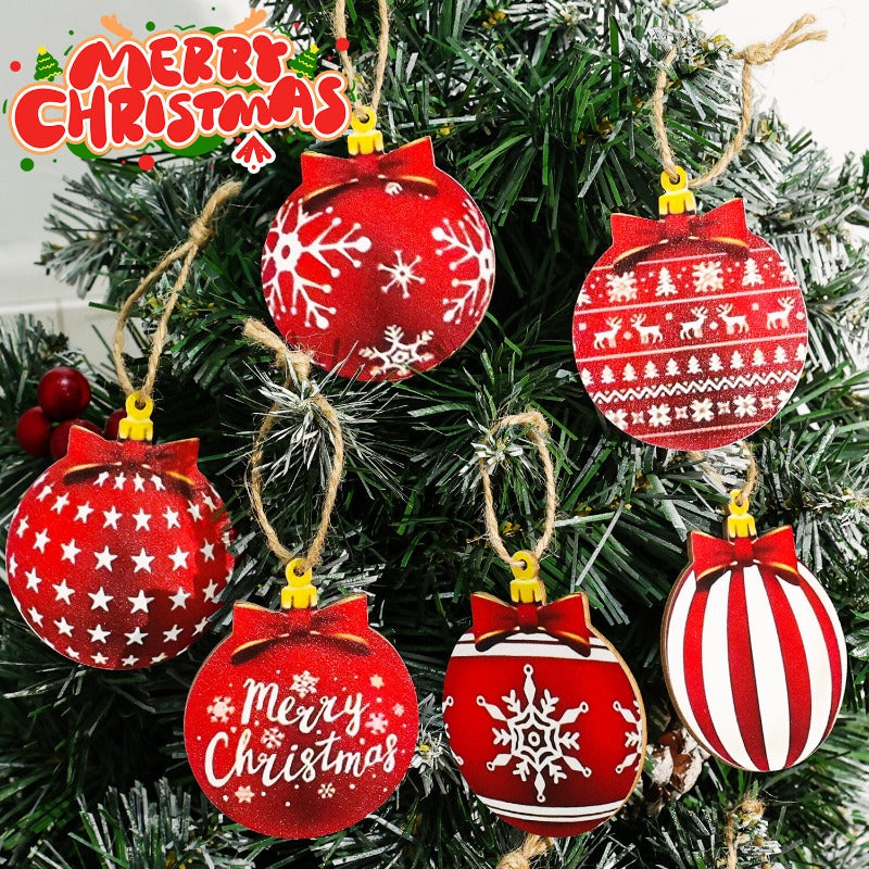 12/15PCS Christmas Wooden Pendants 2D Christmas Ball Xmas Tree Hanging Decor New Year Party Christmas Decoration Supplies
