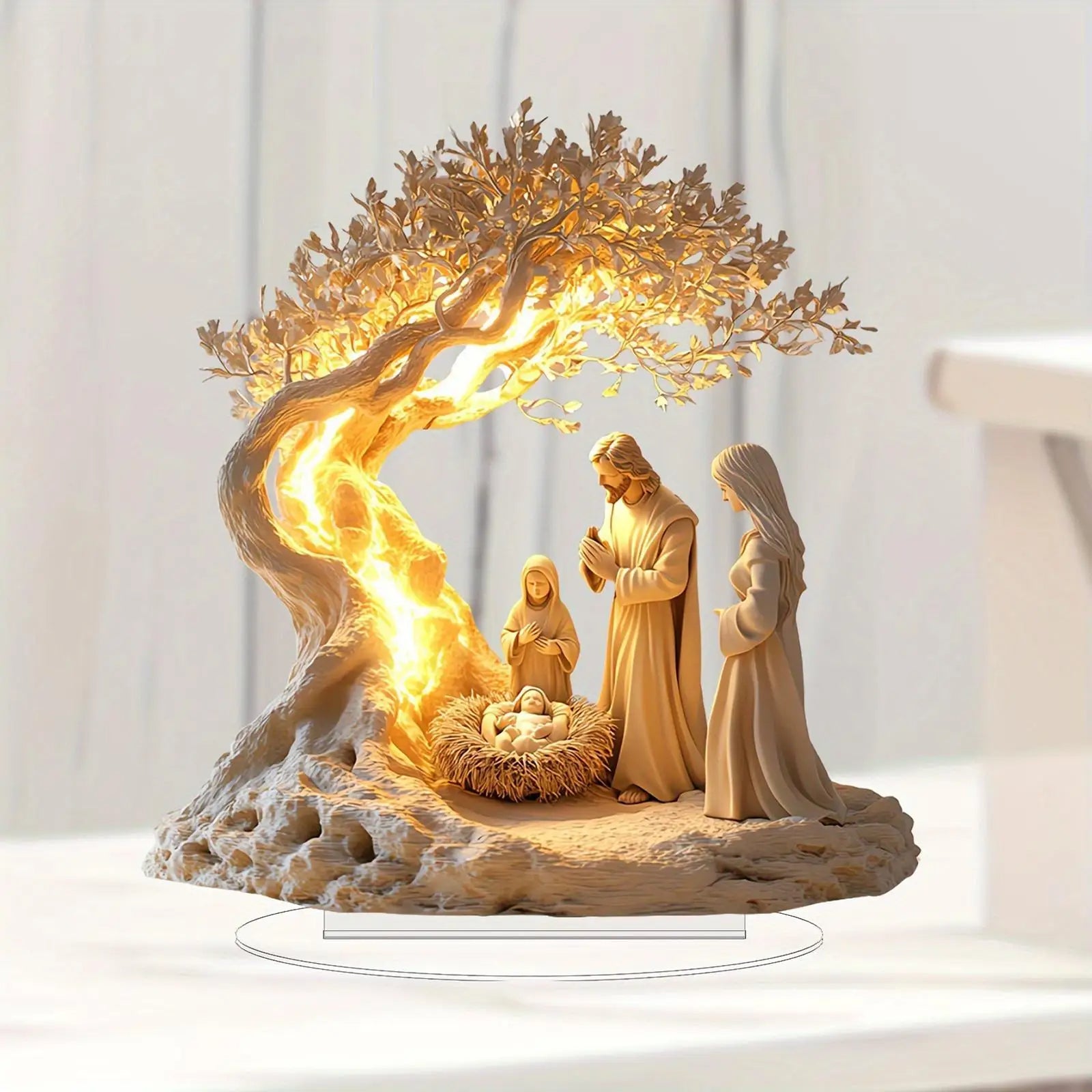 FAMILIFE 1pc Acrylic Christmas Nativity Scene Tabletop Ornament 2D Flat Desk Decoration for Religious Home