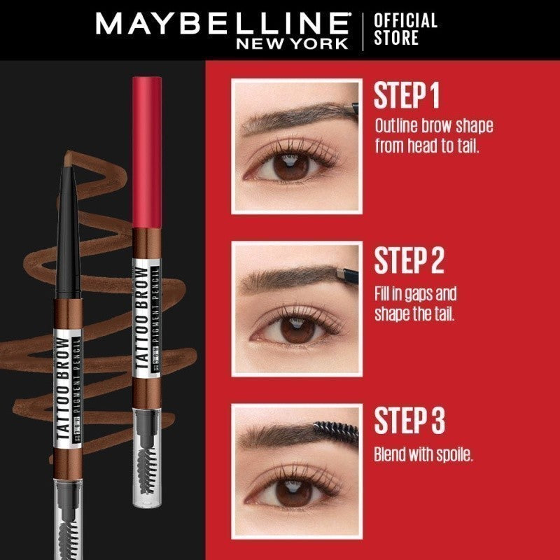 Maybelline Tattoo Brow 36HR Eyebrow Pencil - Long lasting, Waterproof, Smudgeproof, Eye Make Up