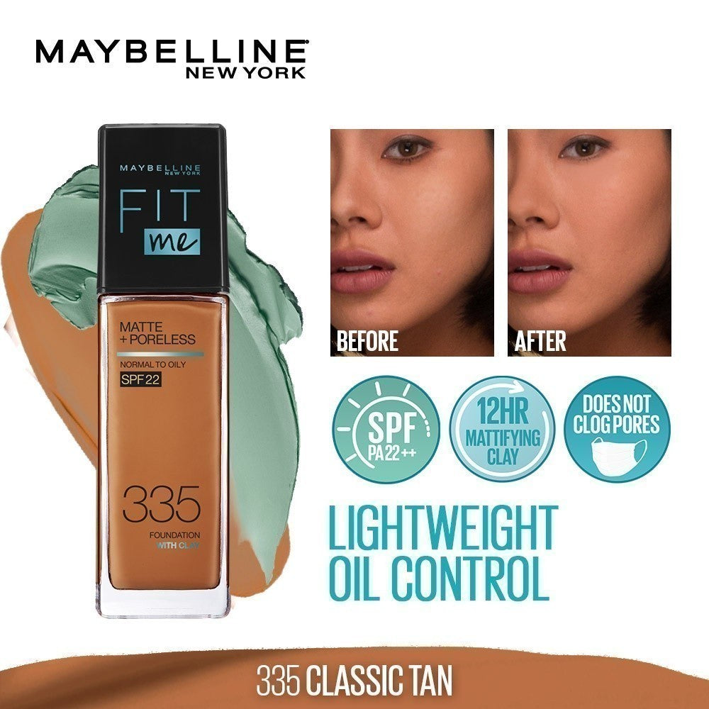 Maybelline Fit Me Foundation 16HR Long-Lasting, Oil Control, Natural Coverage, Matte, SPF22 PA+++