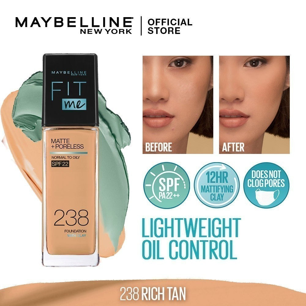 Maybelline Fit Me Foundation 16HR Long-Lasting, Oil Control, Natural Coverage, Matte, SPF22 PA+++