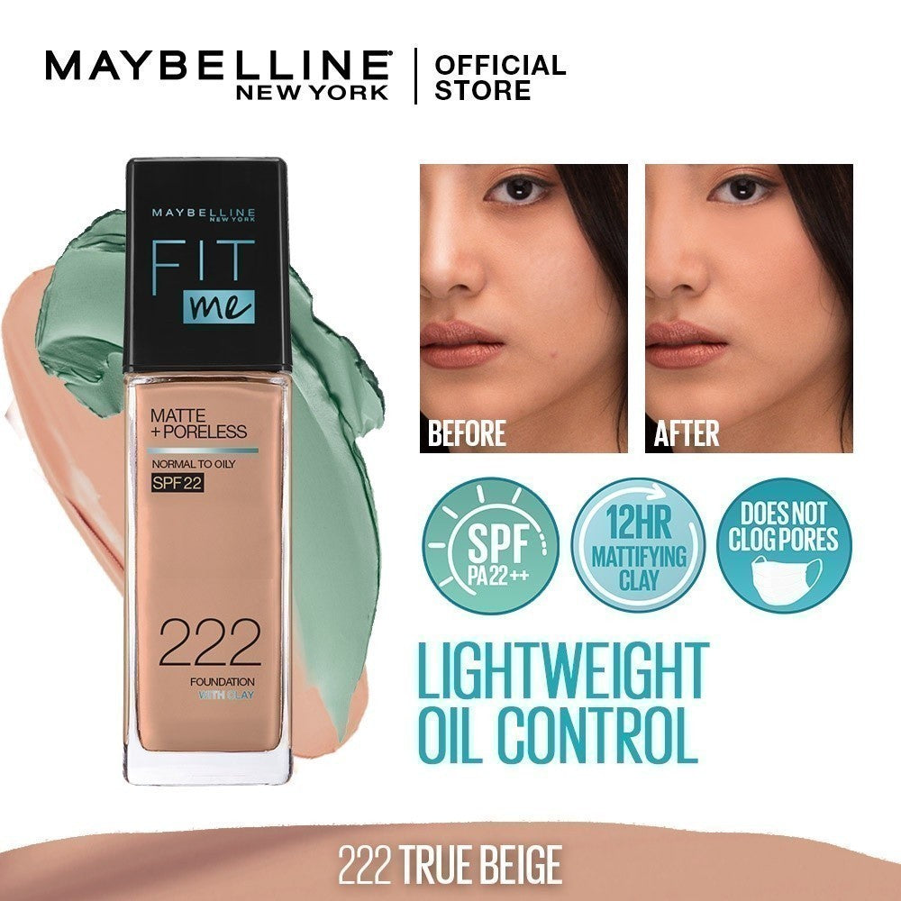 Maybelline Fit Me Foundation 16HR Long-Lasting, Oil Control, Natural Coverage, Matte, SPF22 PA+++