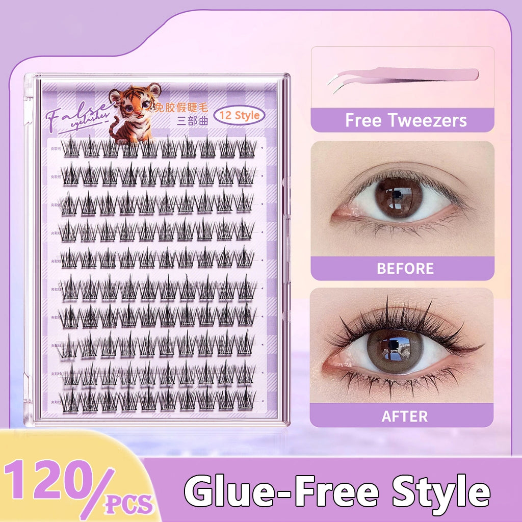 【Free Tweezer】Glue Free 60-120 Cluster False Eyelashes Reusable Self-Adhesive No Need Glue Lashes