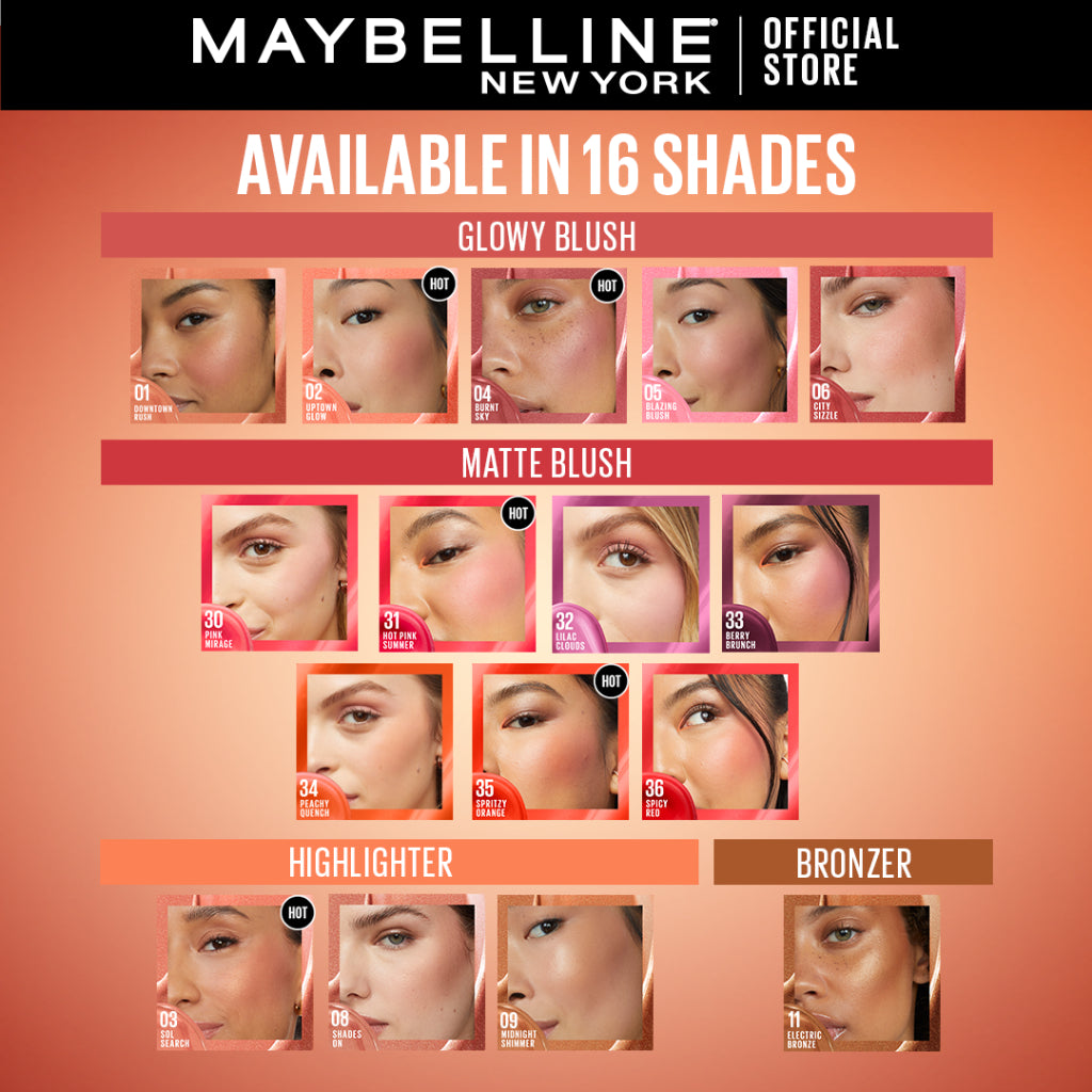 Maybelline Sunkisser Blush 12H Longwear Multi-Use Liquid Blush, Bronzer, Highlighter, with Vitamin E