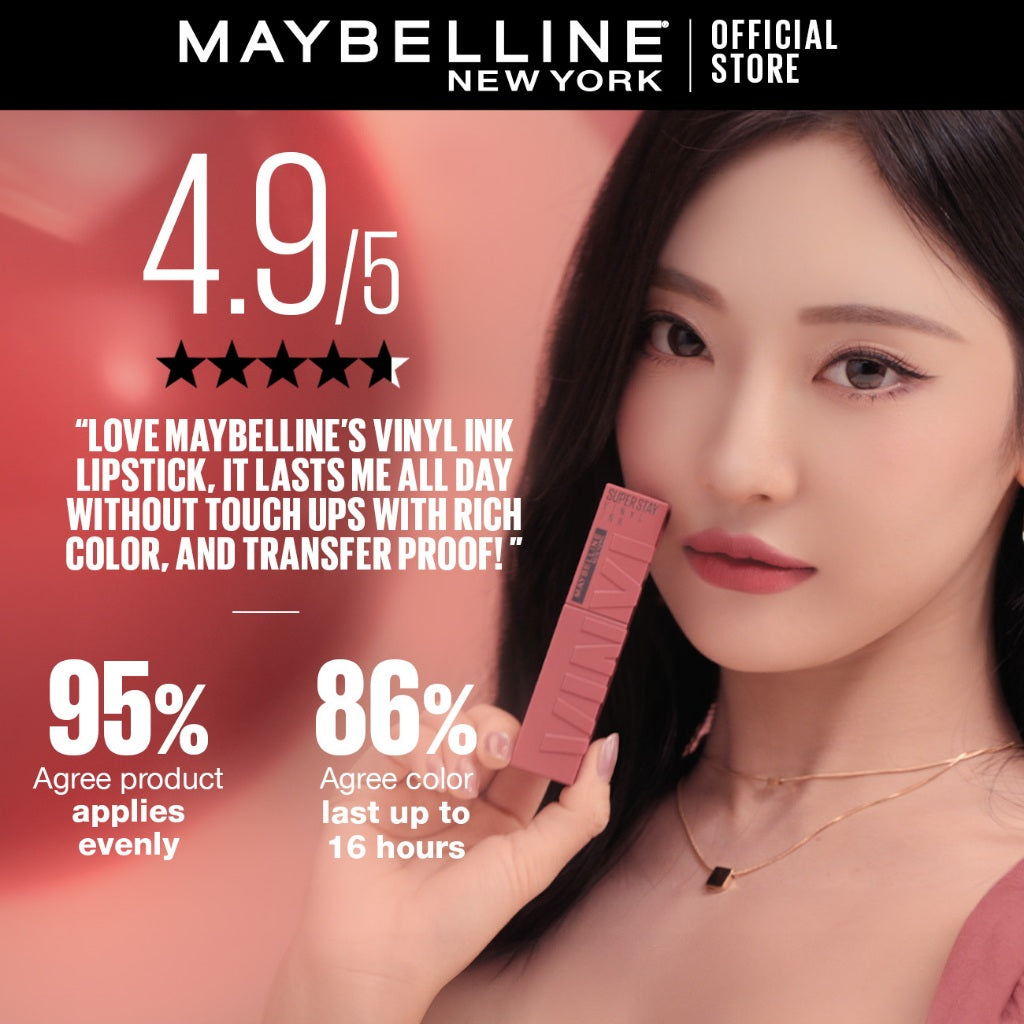 Maybelline Superstay Vinyl Ink Liquid Lipstick - 16HR Long Lasting, Transferproof, Smudgeproof