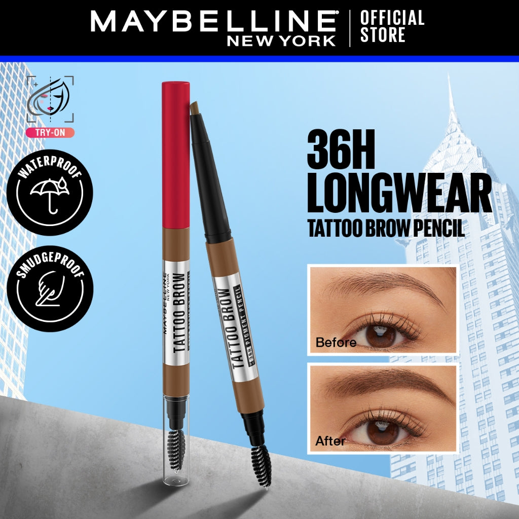 Maybelline Tattoo Brow 36HR Eyebrow Pencil - Long lasting, Waterproof, Smudgeproof, Eye Make Up