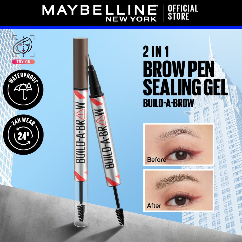 Maybelline Build-A-Brow 2-in-1 Brow Pen + Sealing Gel [Eyebrow, Eyebrow Pencil Brow, Eyebrow Gel]
