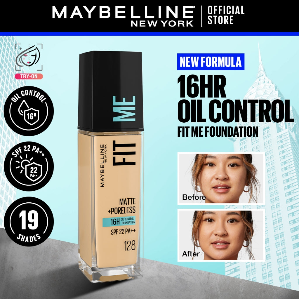 Maybelline Fit Me Foundation 16HR Long-Lasting, Oil Control, Natural Coverage, Matte, SPF22 PA+++