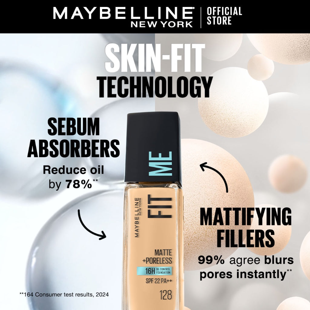 Maybelline Fit Me Foundation 16HR Long-Lasting, Oil Control, Natural Coverage, Matte, SPF22 PA+++