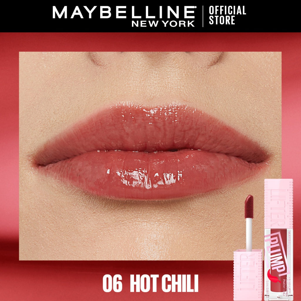 Maybelline Lifter Plump - Lip Plumping Gloss with Chili Pepper, +30% Plumper Lips, Lasting Plump