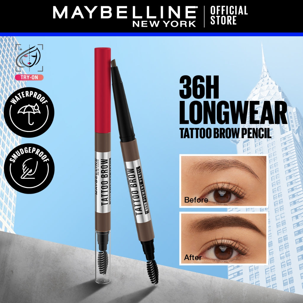 Maybelline Tattoo Brow 36HR Eyebrow Pencil - Long lasting, Waterproof, Smudgeproof, Eye Make Up