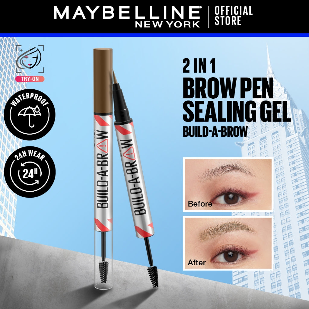 Maybelline Build-A-Brow 2-in-1 Brow Pen + Sealing Gel [Eyebrow, Eyebrow Pencil Brow, Eyebrow Gel]