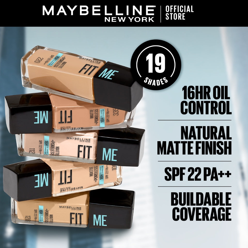 Maybelline Fit Me Foundation 16HR Long-Lasting, Oil Control, Natural Coverage, Matte, SPF22 PA+++