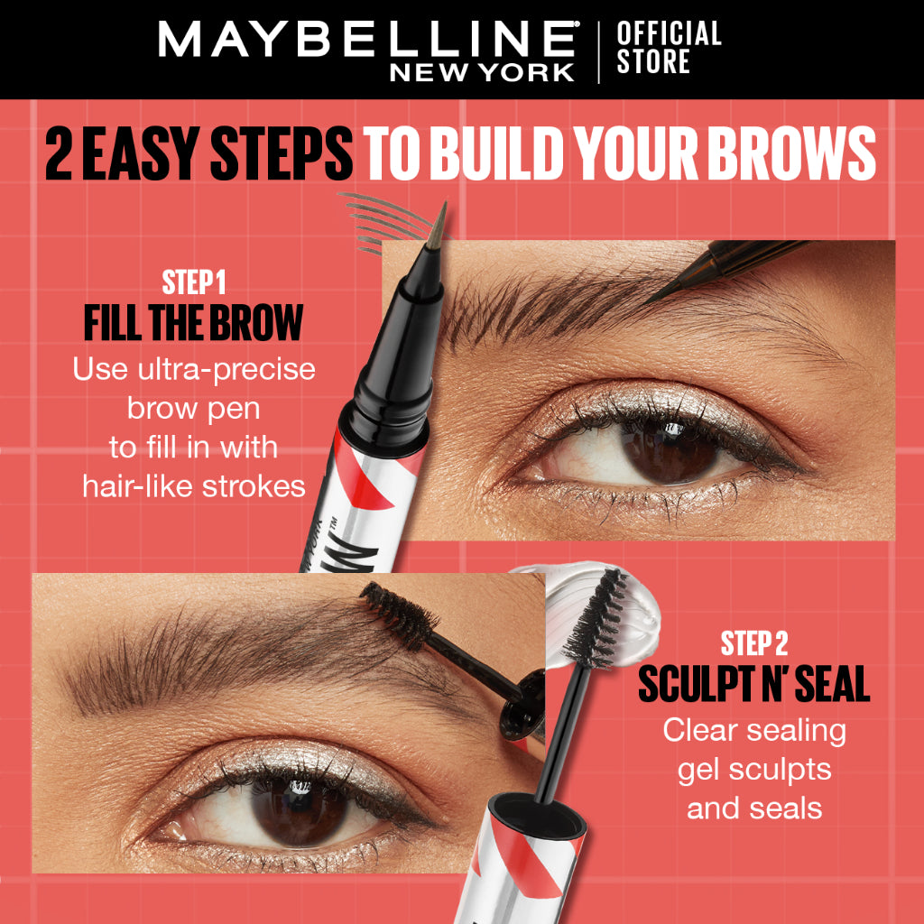 Maybelline Build-A-Brow 2-in-1 Brow Pen + Sealing Gel [Eyebrow, Eyebrow Pencil Brow, Eyebrow Gel]