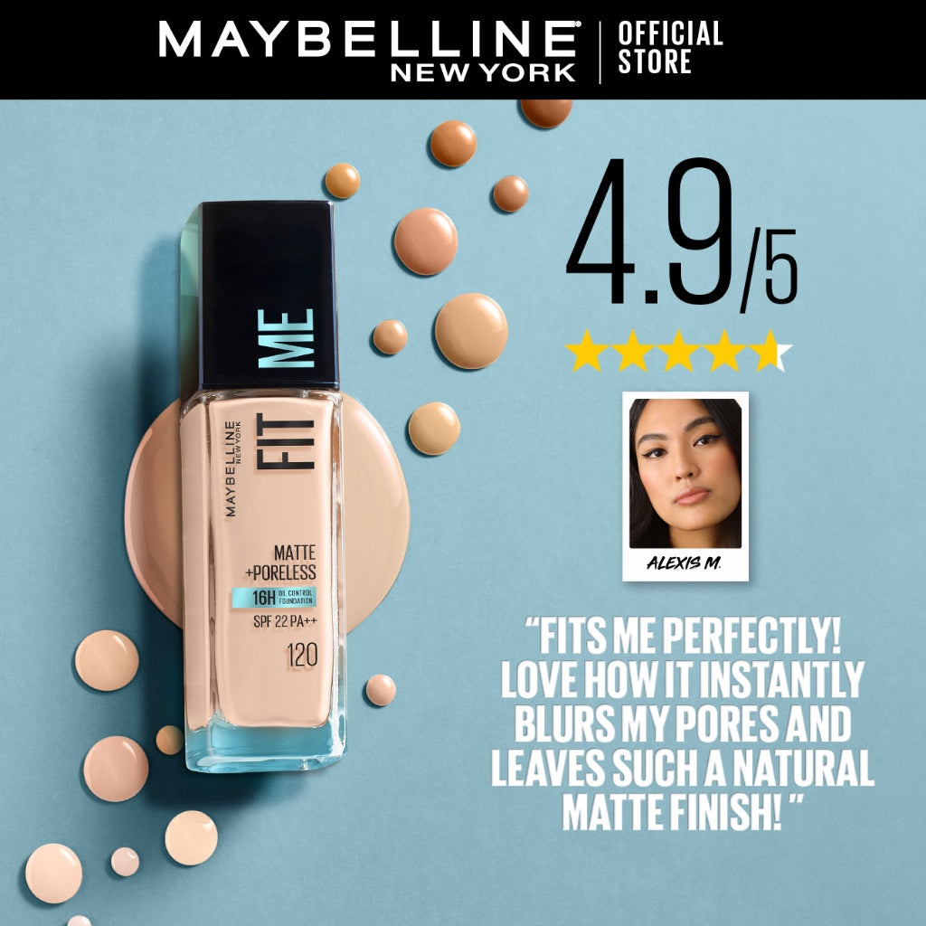 Maybelline Fit Me Foundation 16HR Long-Lasting, Oil Control, Natural Coverage, Matte, SPF22 PA+++