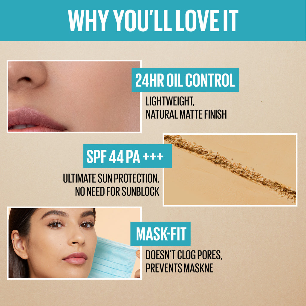 Maybelline Fit Me 24HR Powder Foundation - Long lasting, Waterproof, Poreless, SPF 44 PA+++