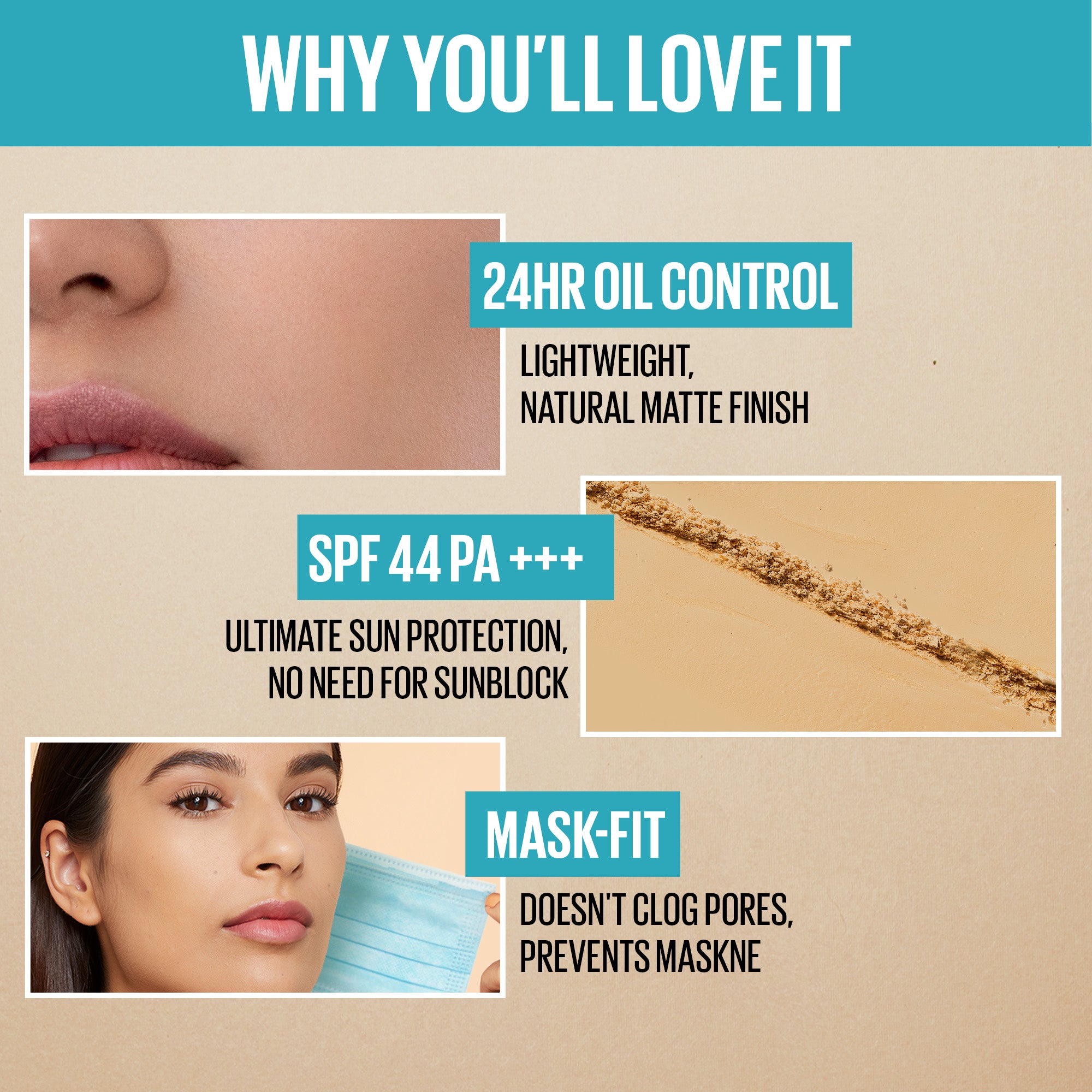 Maybelline Fit Me 24HR Powder Foundation - Long lasting, Waterproof, Poreless, SPF 44 PA+++