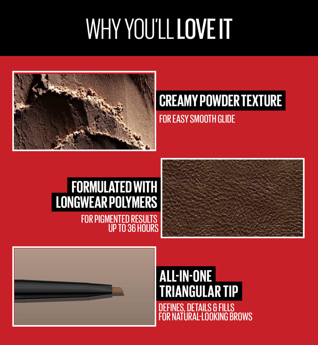 Maybelline Tattoo Brow 36HR Eyebrow Pencil - Long lasting, Waterproof, Smudgeproof, Eye Make Up