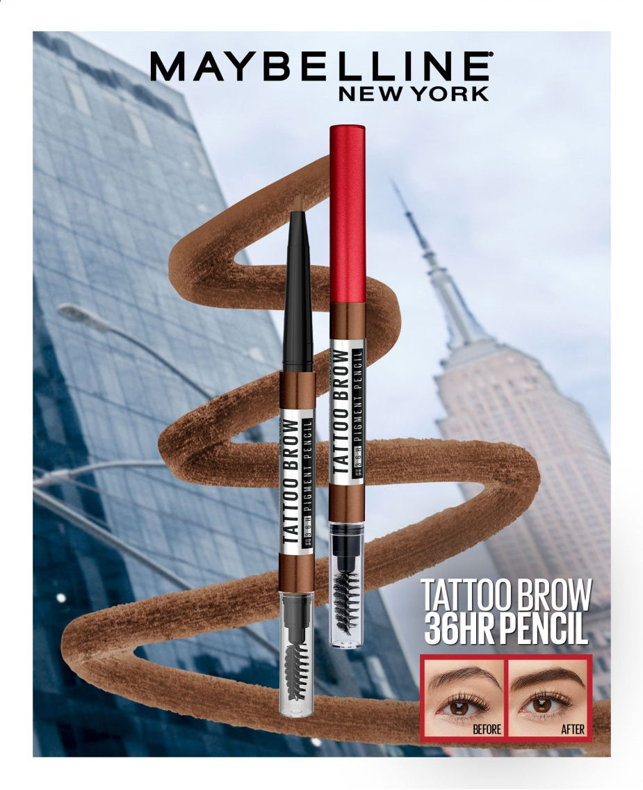 Maybelline Tattoo Brow 36HR Eyebrow Pencil - Long lasting, Waterproof, Smudgeproof, Eye Make Up