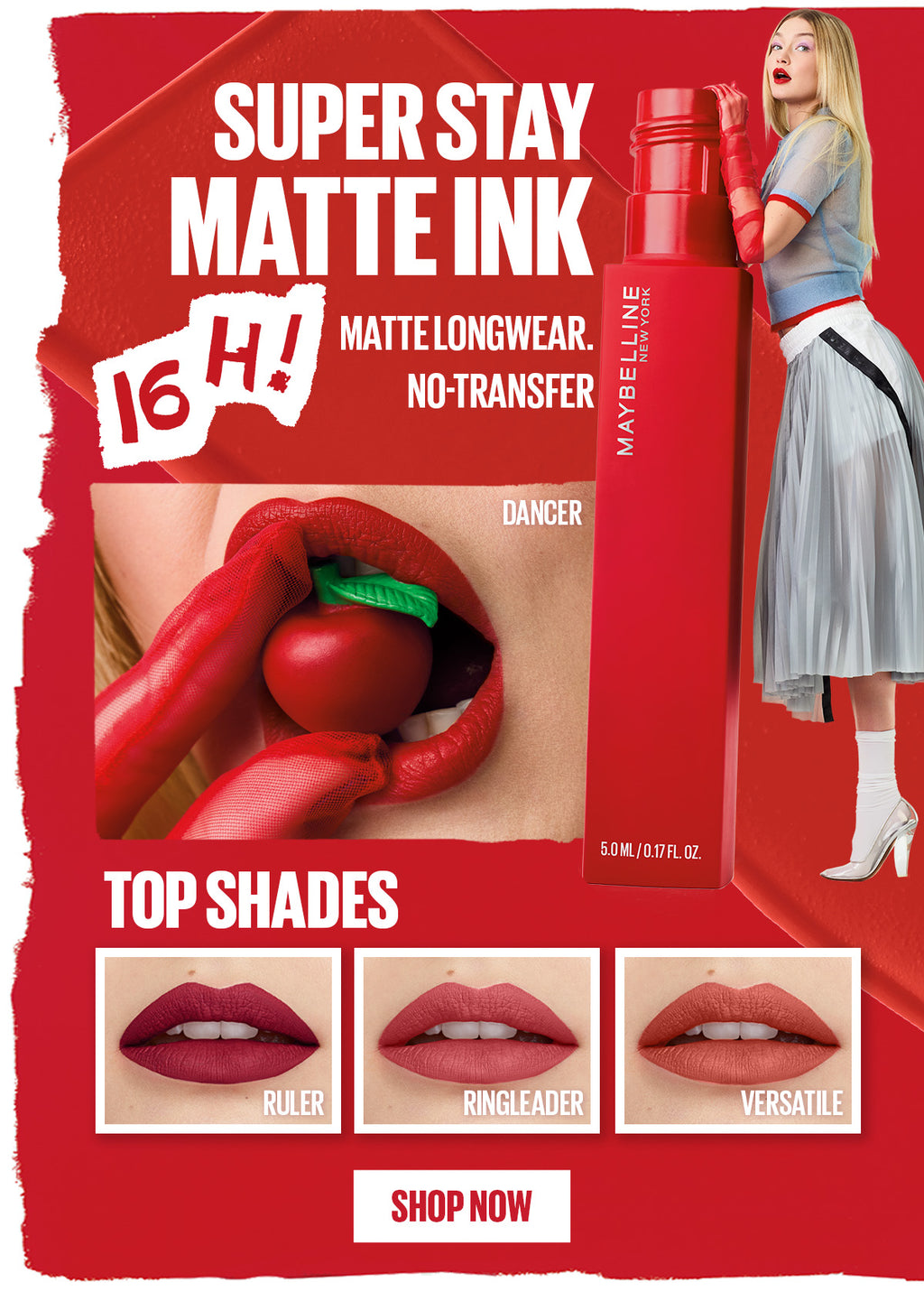 Maybelline SuperStay Matte Ink Liquid Lipstick 16HR Long-Lasting, Transferproof, High Pigment