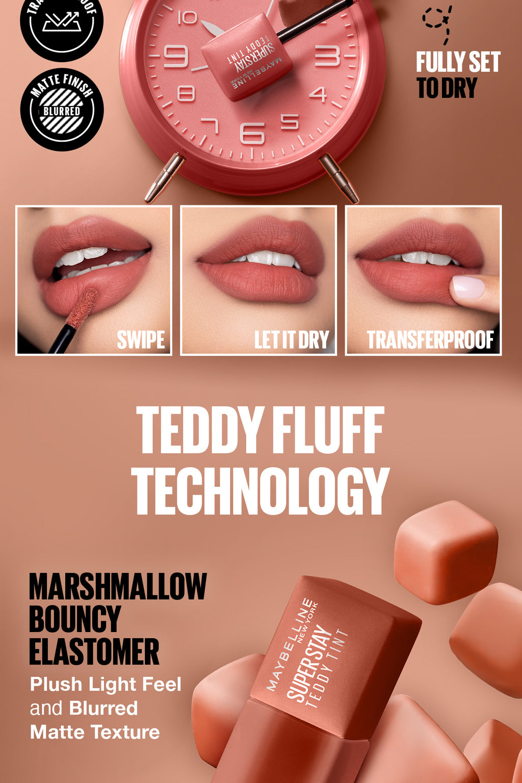 Maybelline Superstay Teddy Tint - 12HR Longwear, Transferproof, Blurred Soft Matte Multi-Use Tint