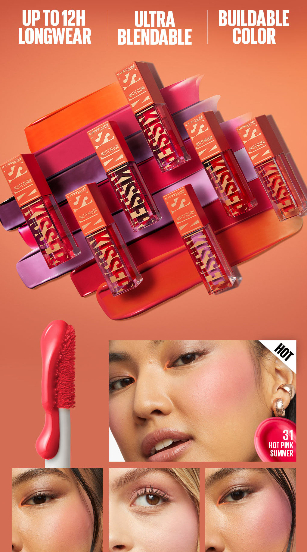 Maybelline Sunkisser Blush 12H Longwear Multi-Use Liquid Blush, Bronzer, Highlighter, with Vitamin E