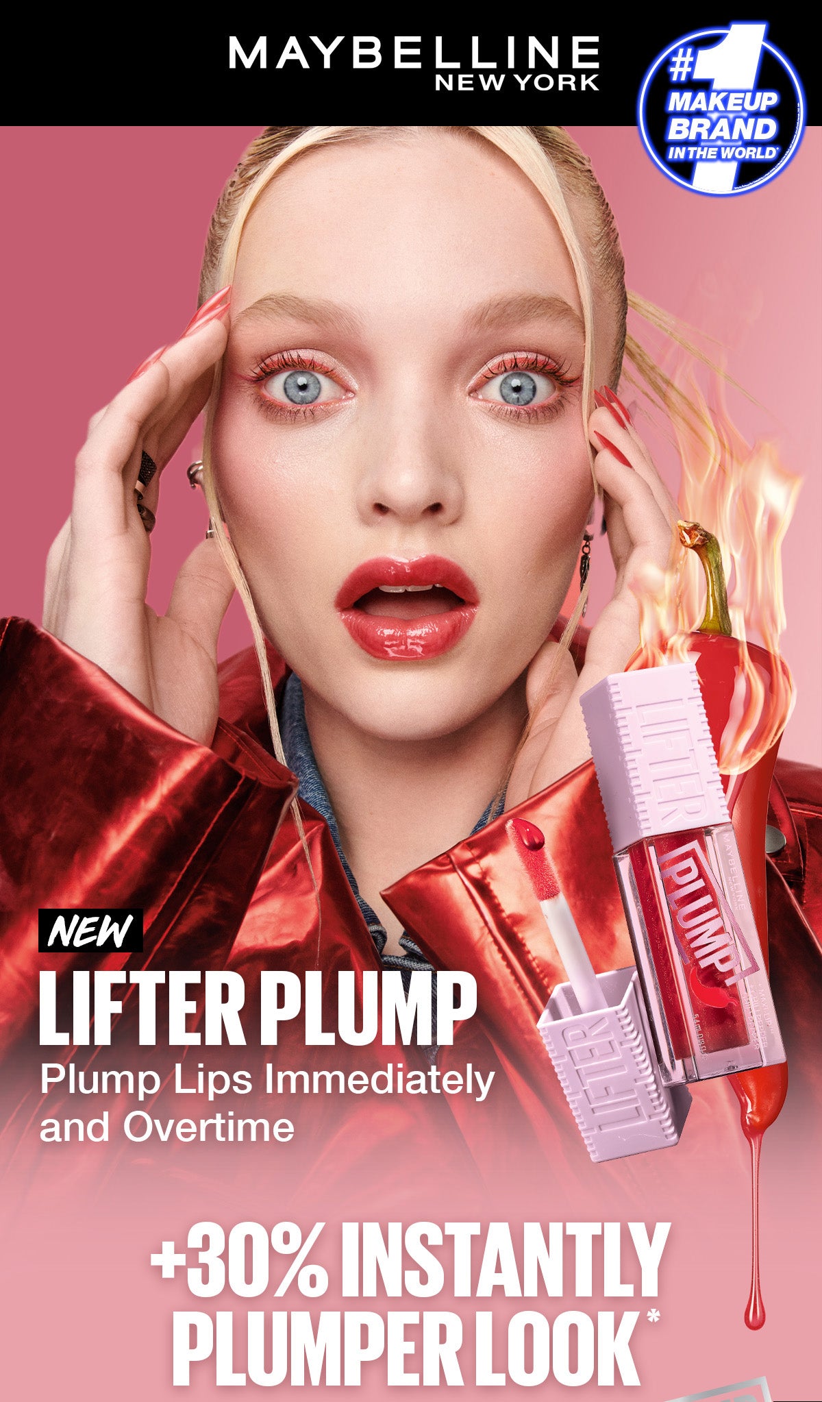 Maybelline Lifter Plump - Lip Plumping Gloss with Chili Pepper, +30% Plumper Lips, Lasting Plump