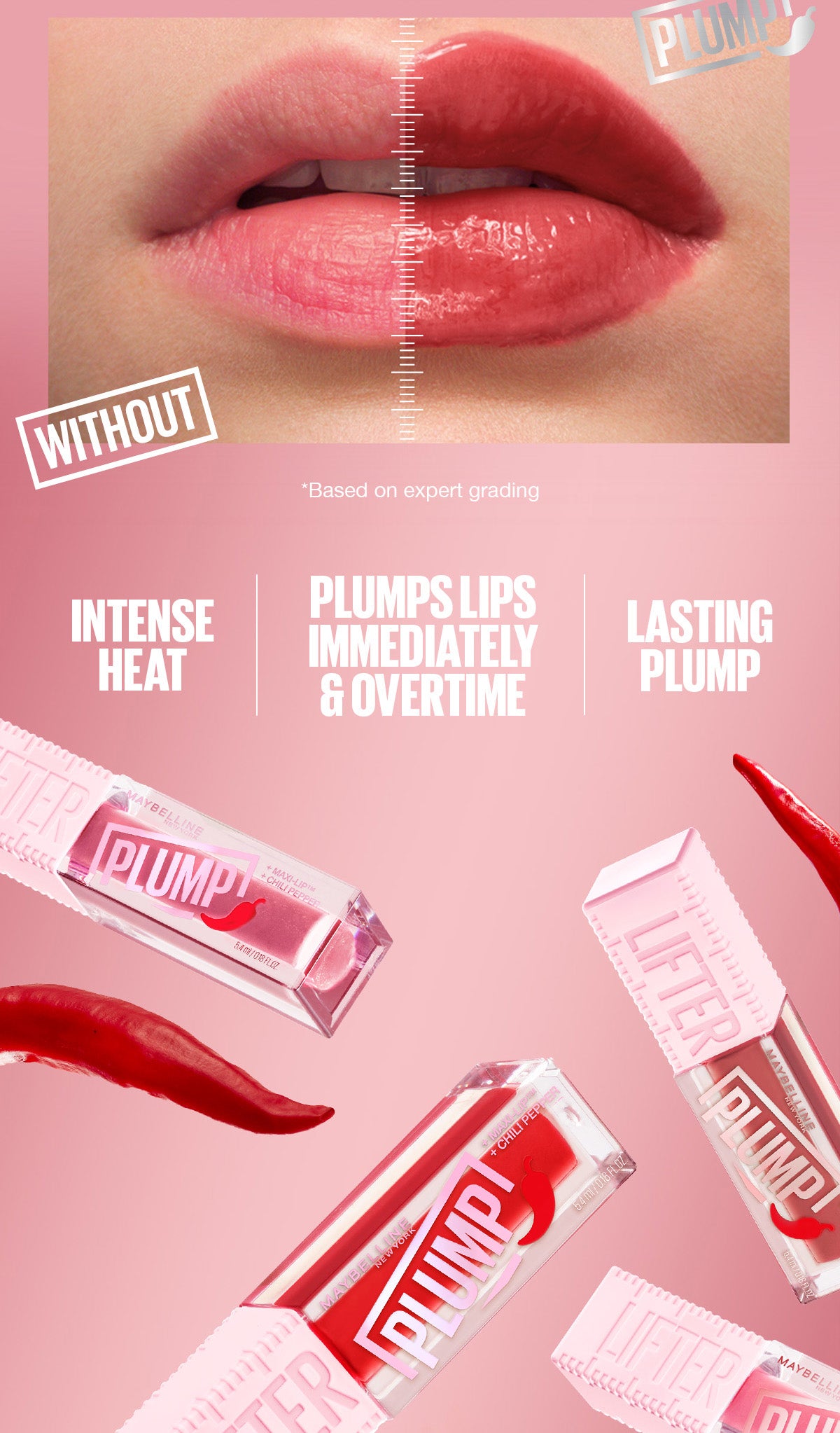 Maybelline Lifter Plump - Lip Plumping Gloss with Chili Pepper, +30% Plumper Lips, Lasting Plump