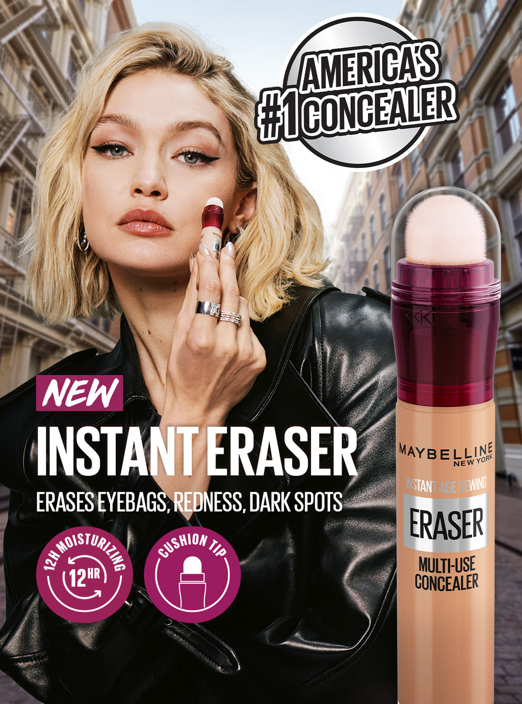 Maybelline Instant Eraser 12HR Multi-use 2-in-1 Cushion Concealer & Treatment, Full Coverage
