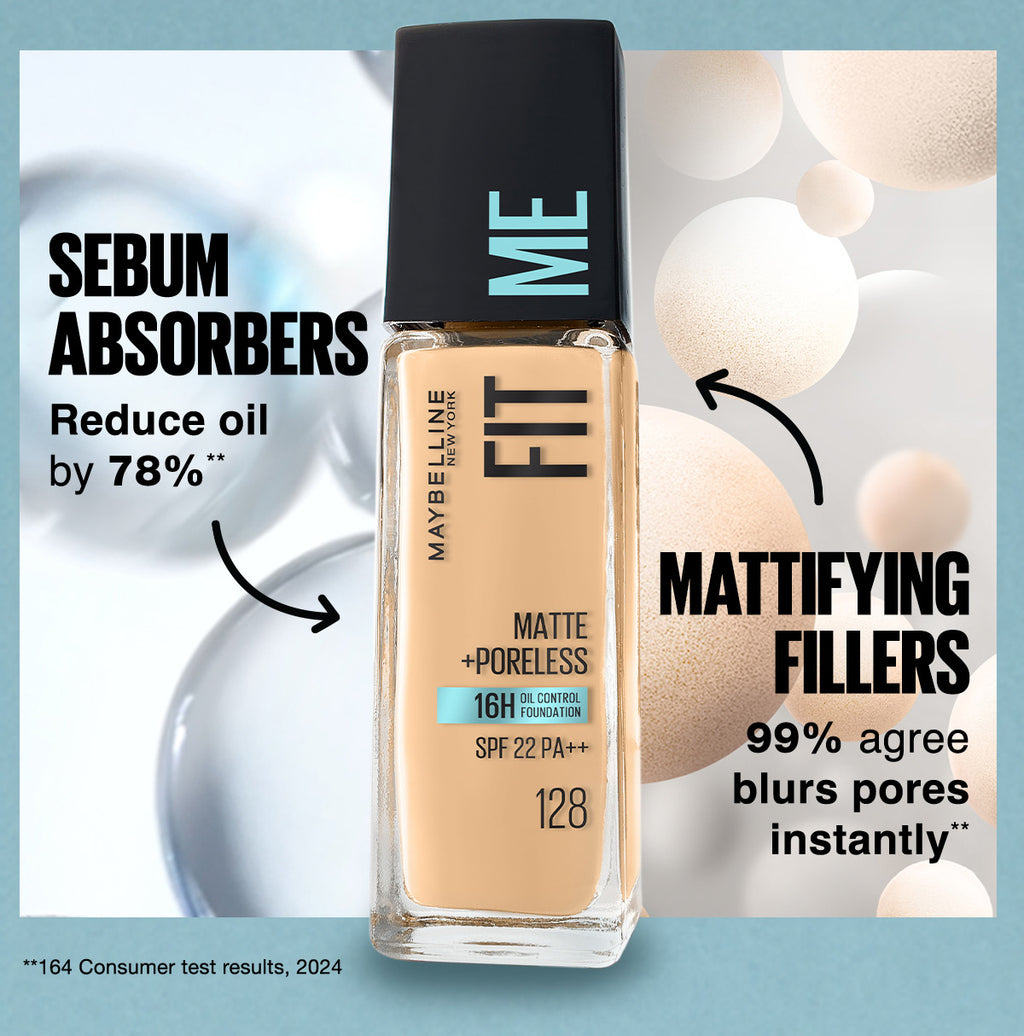 Maybelline Fit Me Foundation 16HR Long-Lasting, Oil Control, Natural Coverage, Matte, SPF22 PA+++