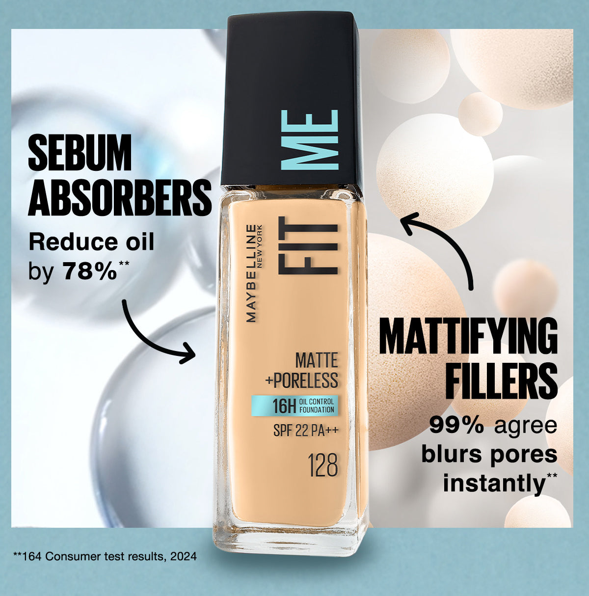 Maybelline Fit Me Foundation 16HR Long-Lasting, Oil Control, Natural Coverage, Matte, SPF22 PA+++