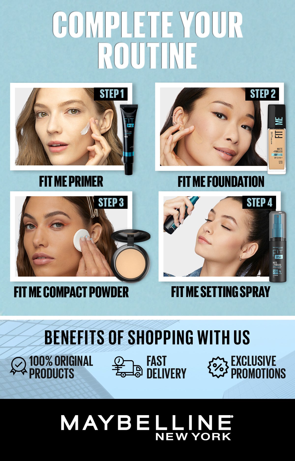 Maybelline Fit Me Foundation 16HR Long-Lasting, Oil Control, Natural Coverage, Matte, SPF22 PA+++